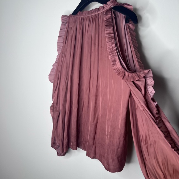 ULLA JOHNSON Women’s Britt Ruffled Cold Shoulder  Blouse In Clay Size 8 - Picture 6 of 7